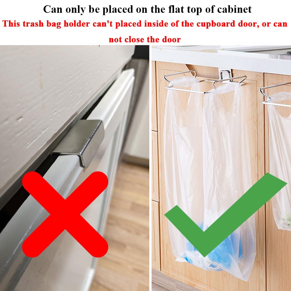 Meiloi Trash Bag Holder For Cupboards Kitchen Cabinet Door, Stainless Steel Portable Garbage Bins