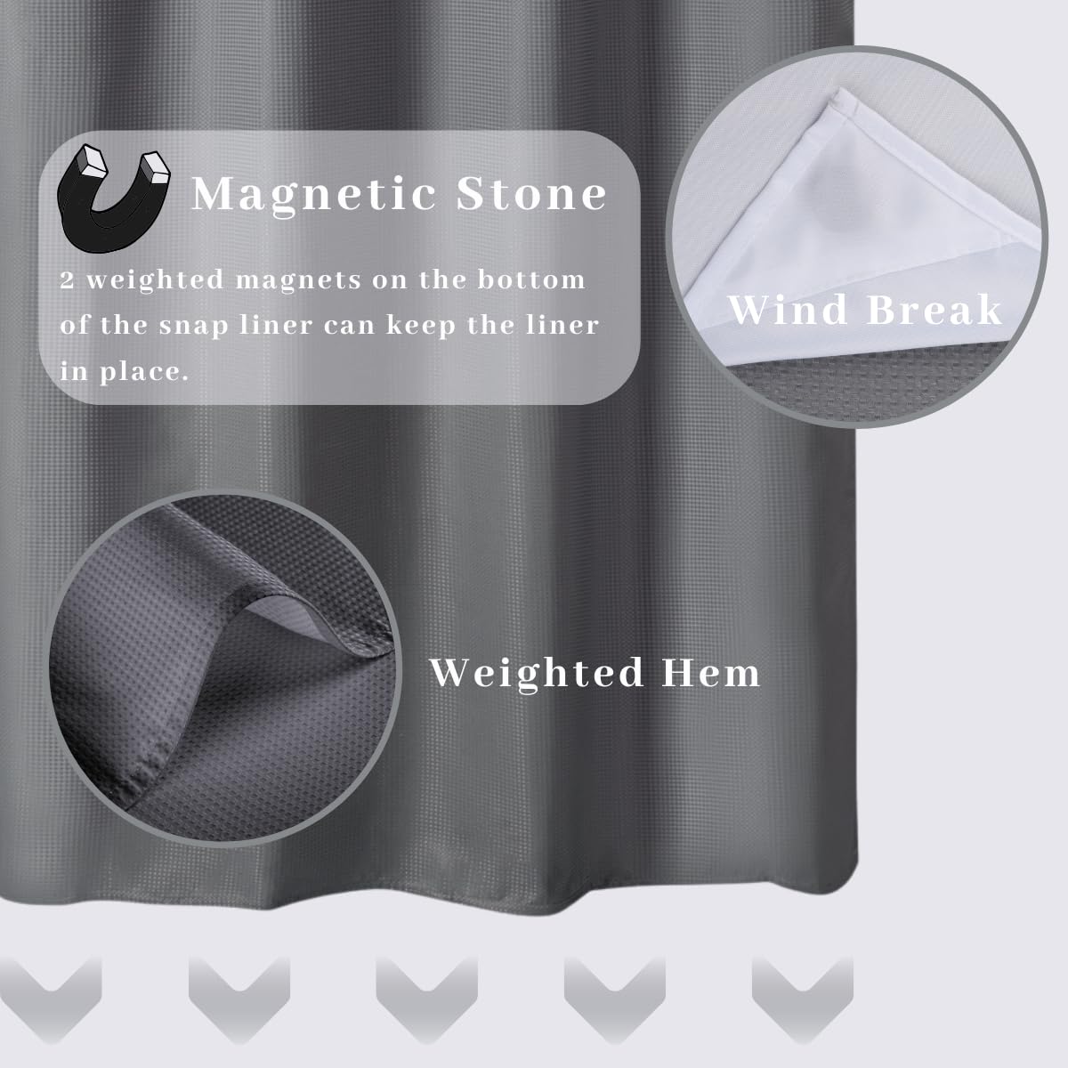 Ecoehoe Extra Long 71X79 Gray Waffle Fabric Hook Free Shower Curtain With Removable Polyester Liner-Heavy Weight