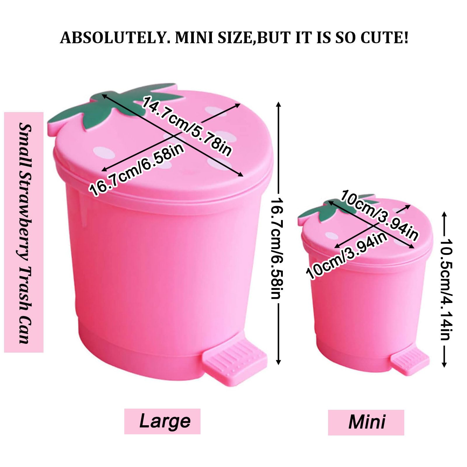 Bxuxjar Strawberry Trash Can, 1 Gallon Cute Trash Can Plastic Desk Kawaii Room Decor For Bedroom, Small Pink Trash Can With 0.3