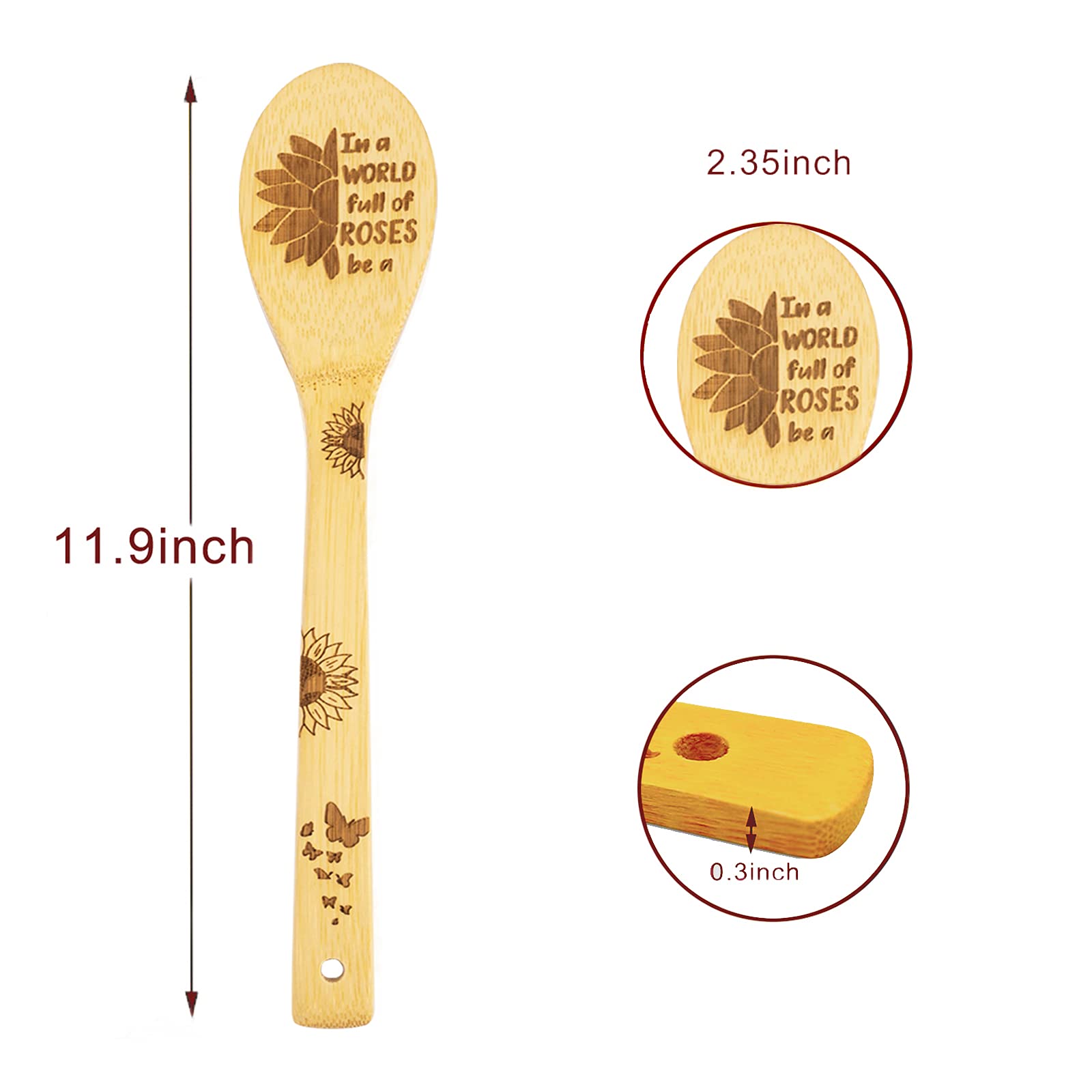 5Pcs Sunflower Wooden Cooking Spoons,Sunflower Gifts,Sunflower Kitchen Gift, Sunflower Spoon Set,You Are My Sunshine,Bamboo Cook