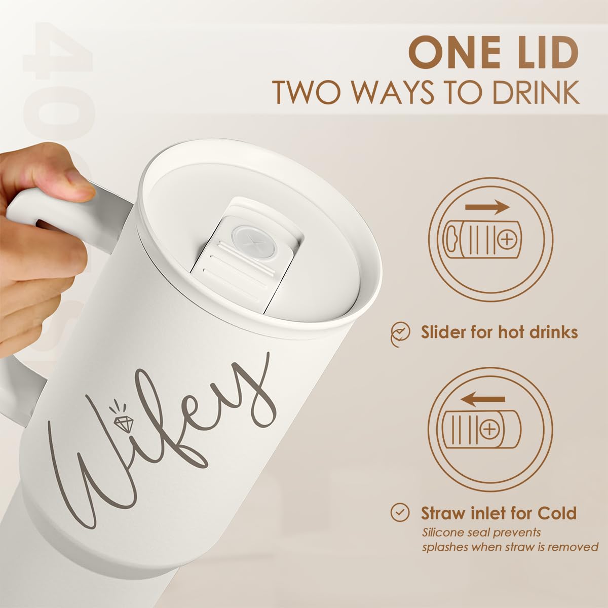 Gift for Wife from Husband - 40oz Insulated Stainless Steel Tumbler with Handle and Straw, Gifts for Anniversary, Birthday, Chri