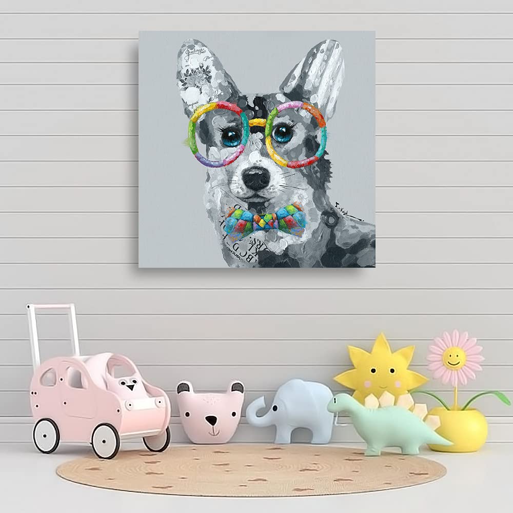 Yidepot Cute Corgi Dog Wall Art: Pet Puppy Posters For Bedroom 24''X24'' Funny Bathroom Wall Art Decor For Dog Lovers