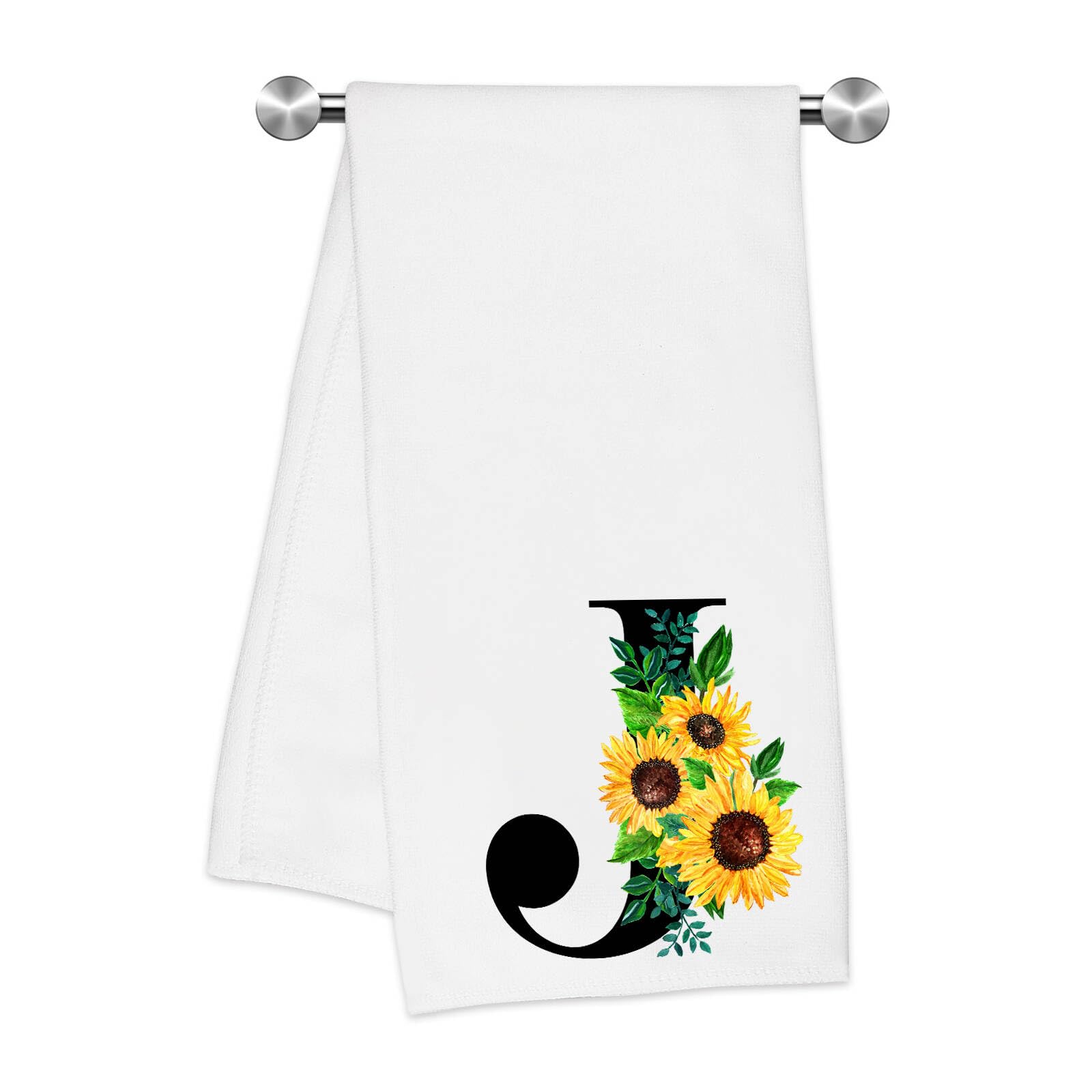 Z-synka Monogrammed Sunflower Hand Towels,Ini-tial J Tea Towel Letter Kitchen Towels,Sunflower Gifts for Women,Monogram Dish Tow