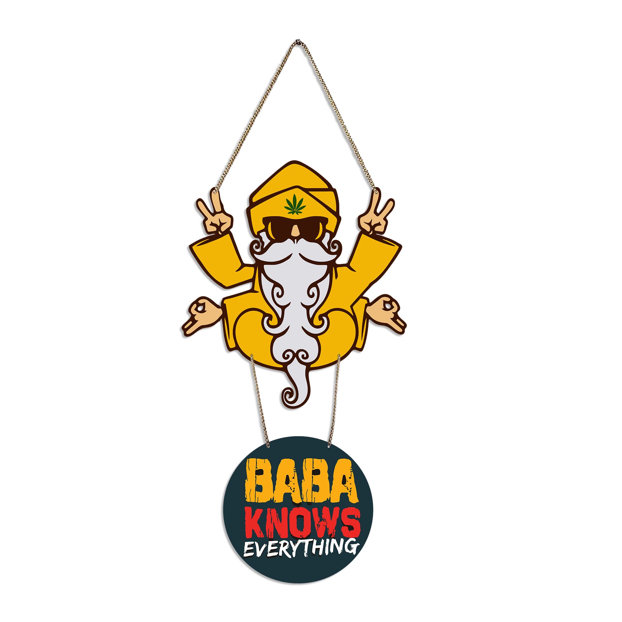 Artvibes Baba Knows Printed Wooden Wall Hanger with Quotes for Home Decor | Office | Gifts | Living Room | Bedroom | Wood Decora