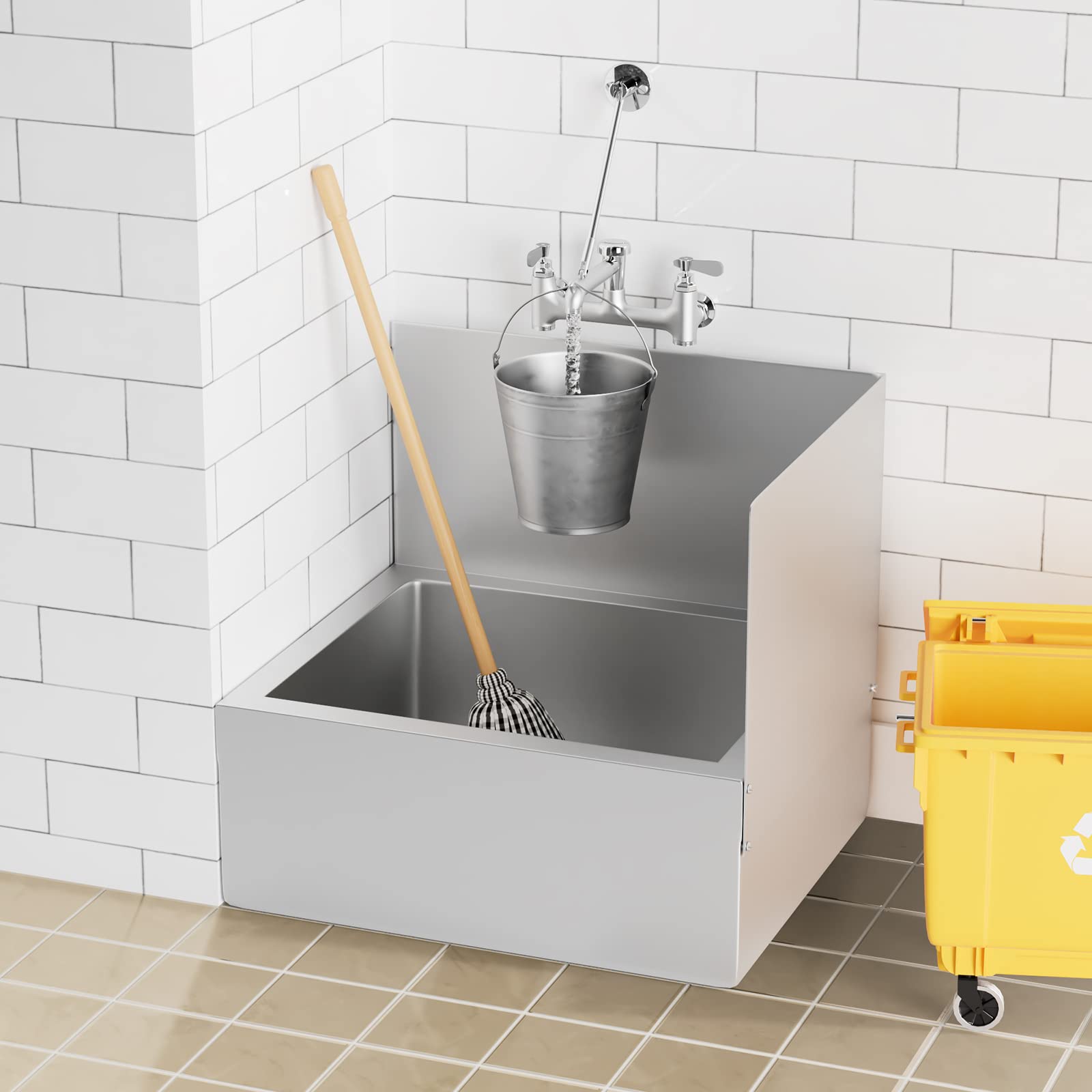 ZKDAUSDO Commercial Mop Sink Faucet with 6-1/2" Spout, Wall Mount, Brass, Rough Chrome, Model ZKD-WMV08