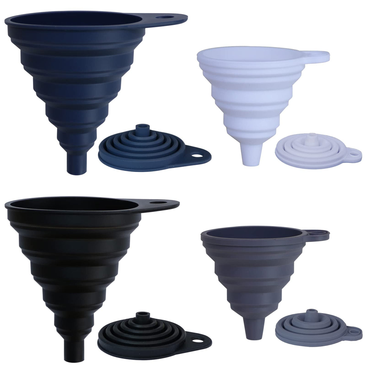 Kongnai Funnels For Kitchen Use Set Of 4, Silicone Collapsible Funnels For Filling Bottles, Food Grade Funnel For Liquid Powder