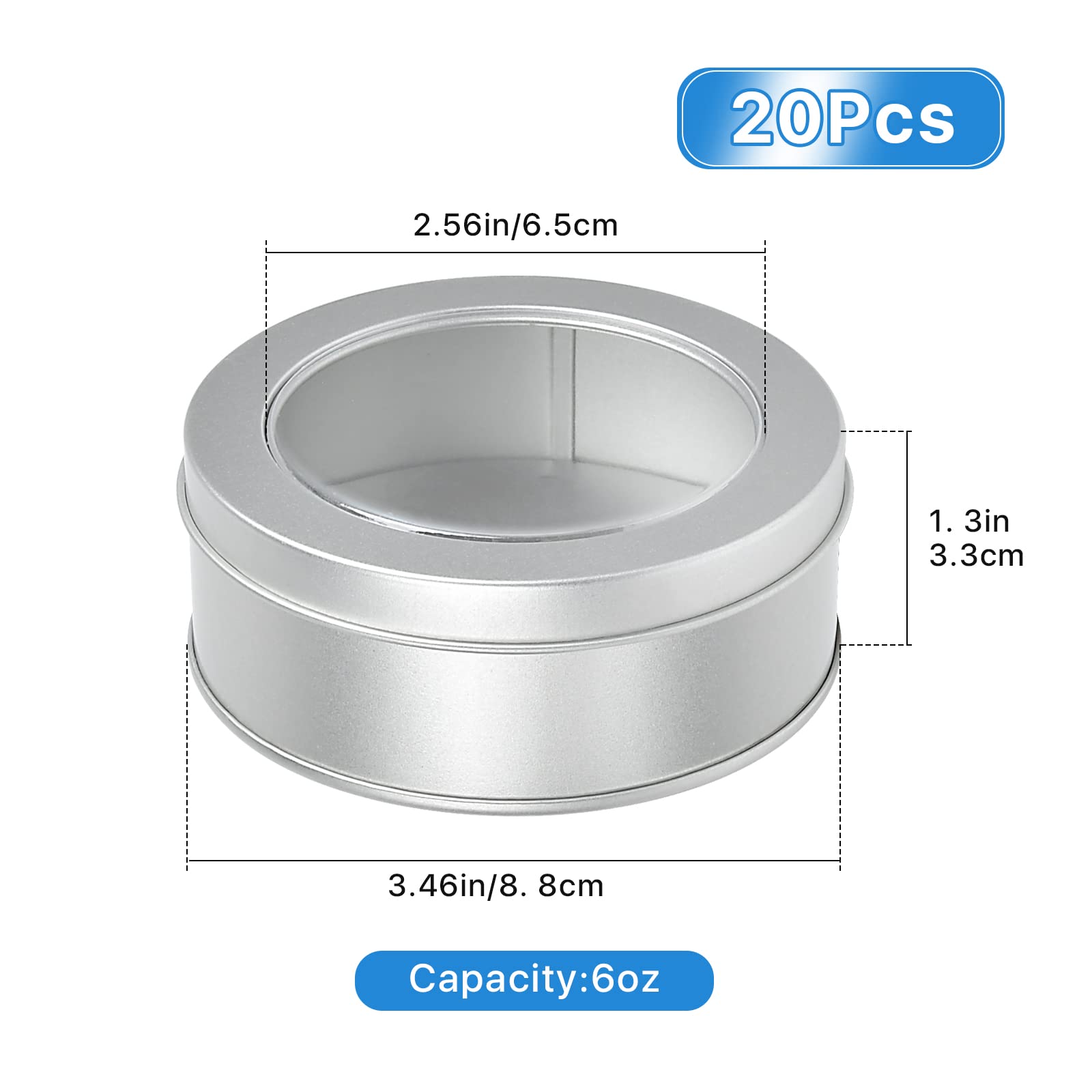Milkary Metal Tin Cans, 20 Pack 6 Ounce Round Empty Containers, Metal Tins With Clear Lids For Kitchen Office Aromatherapy, Cand