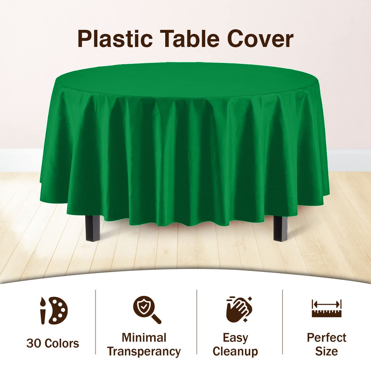 Exquisite 6-Pack Premium Plastic Tablecloth 84In. Round Plastic Table Cover - Emerald Green