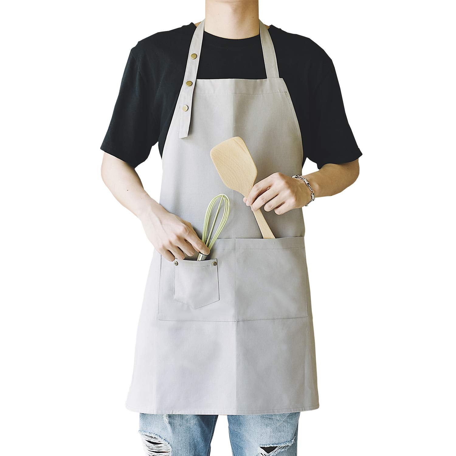 Mornite Pottery Art Apron For Men Women, Artist Smock With Pocket For Teaching Chef Works Baking Cafe Ceramic Off White Grey