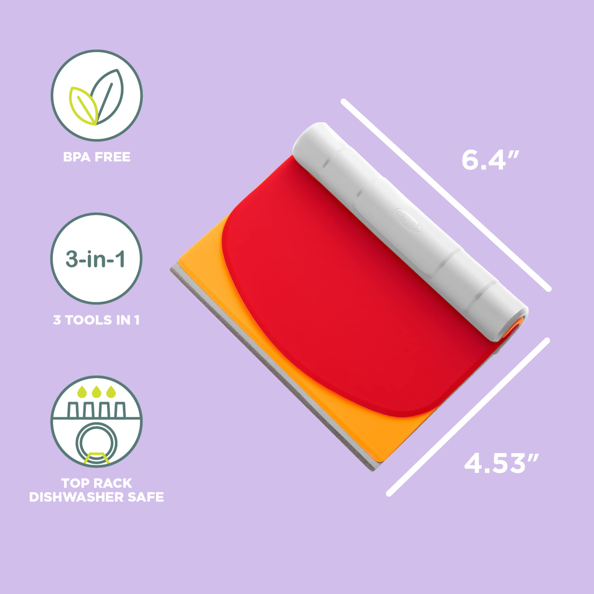 Chef'N Pastrio Set Bench Chopper, Includes Stainless Steel And Plastic Scrapers, Red