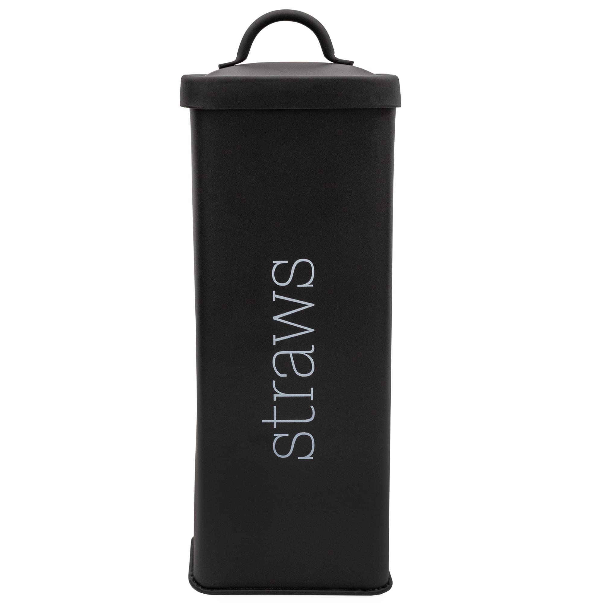 AuldHome Design Farmhouse Enamelware Straw Holder (Black); Retro Metal Straw Storage Canister