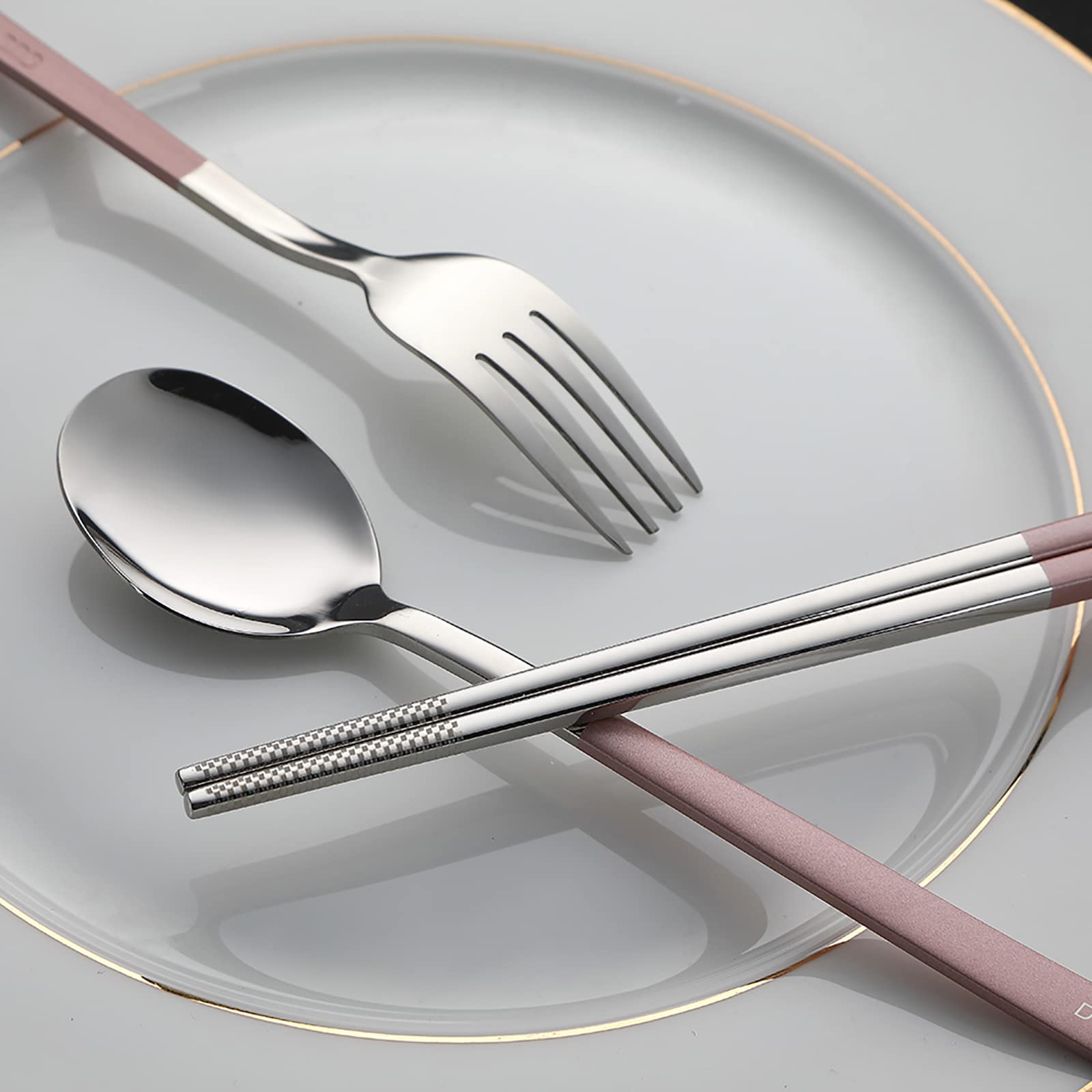 Devico Travel Utensils, 18/8 Stainless Steel 4Pcs Cutlery Set Portable Camp Reusable Flatware Silverware, Include Fork Spoon Cho