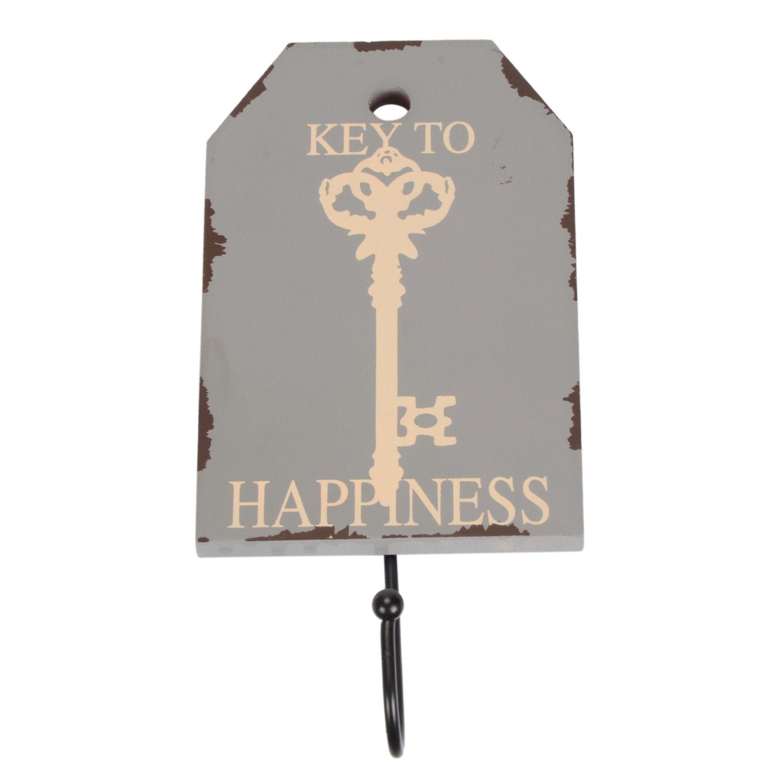 Scrafts Key To Happiness Wooden Multipurpose Decorative Wall Hanging Key Holder/Hanger Hook For Home Use/Kitchen Use (4X6X0.5, G
