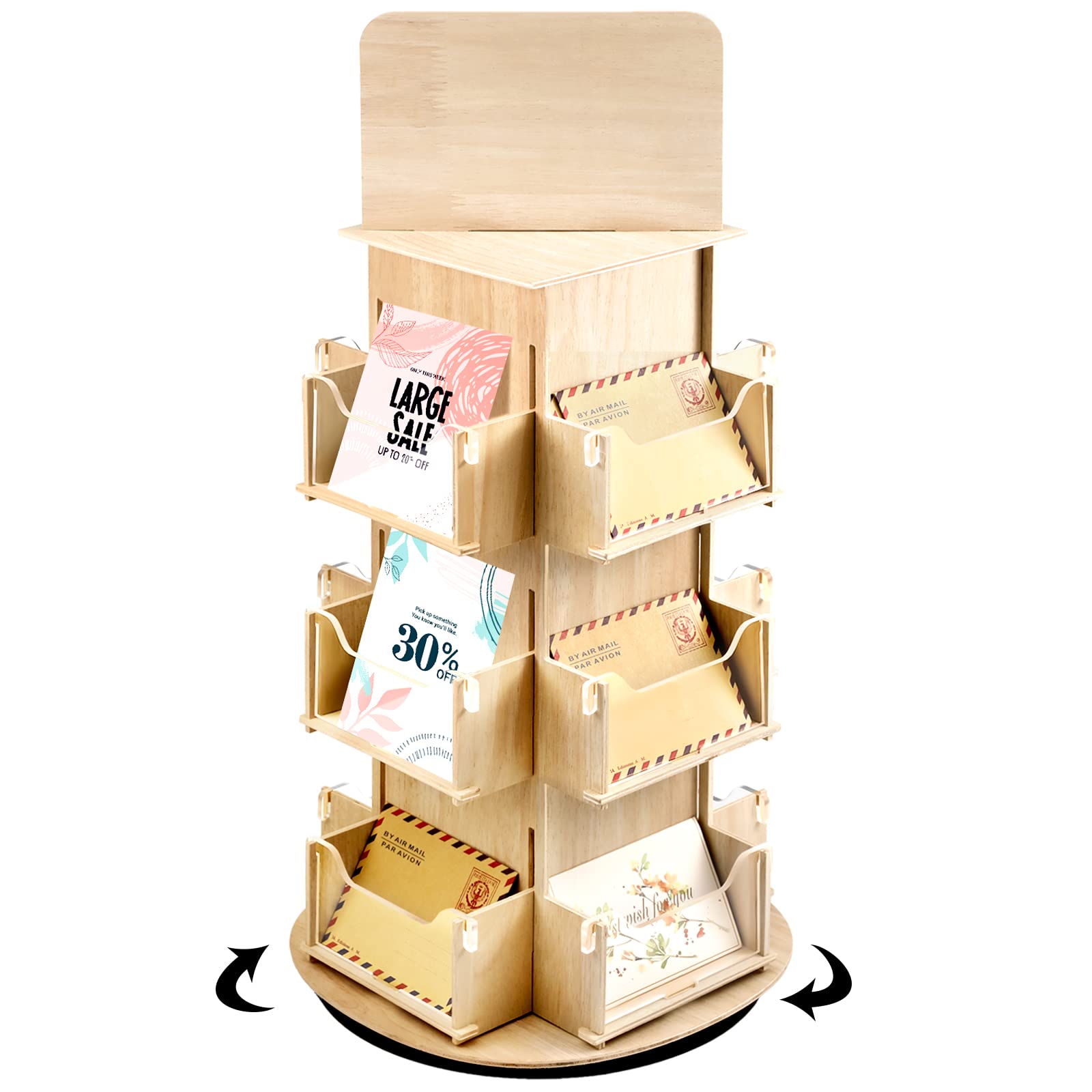Rotating Display Stand 3 Tier Rotating Sticker Display Stand Wooden Greeting Card Display Stand Multi Pocket Photo Holders Displ