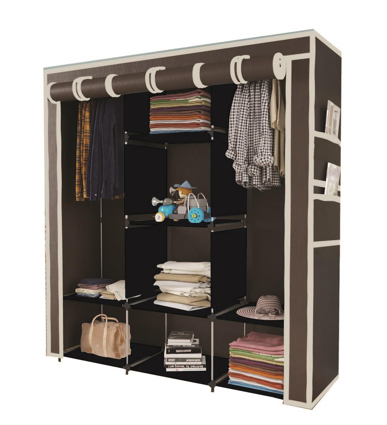 Maison & Cuisine Collapsible Wardrobe Portable Foldable Closet For Clothes Almira, 2 Hanging Space, 8 Shelves NonWoven Fabric 9