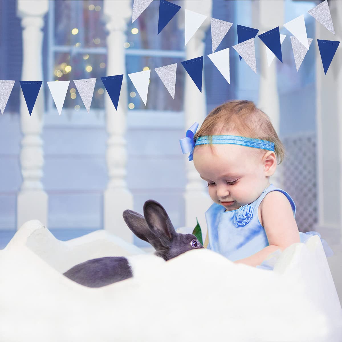 30 Ft Navy Blue White And Silver Party Decorations Royal Blue Triangle Flag Pennant Banner Bunting For Graduation Birthday Weddi