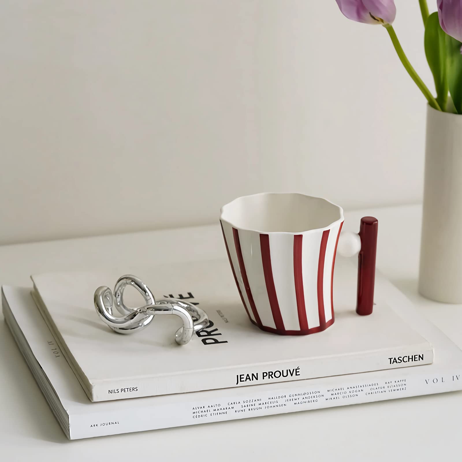 Odiincy Coffee Mugs Set Of 4, Christmas Handmade Aesthetic Coffee Mugs Tea Cups For Office And Home, Artsy Ceramic Coffee Mugs F