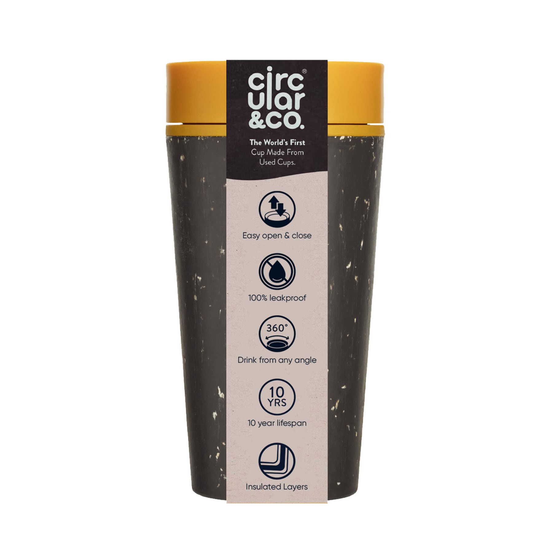 Circular and Co Leakproof Reusable Coffee Cup 12oz/340ml - The Worlds First Travel Mug Made from Recycled Coffee Cups, 100% Lea