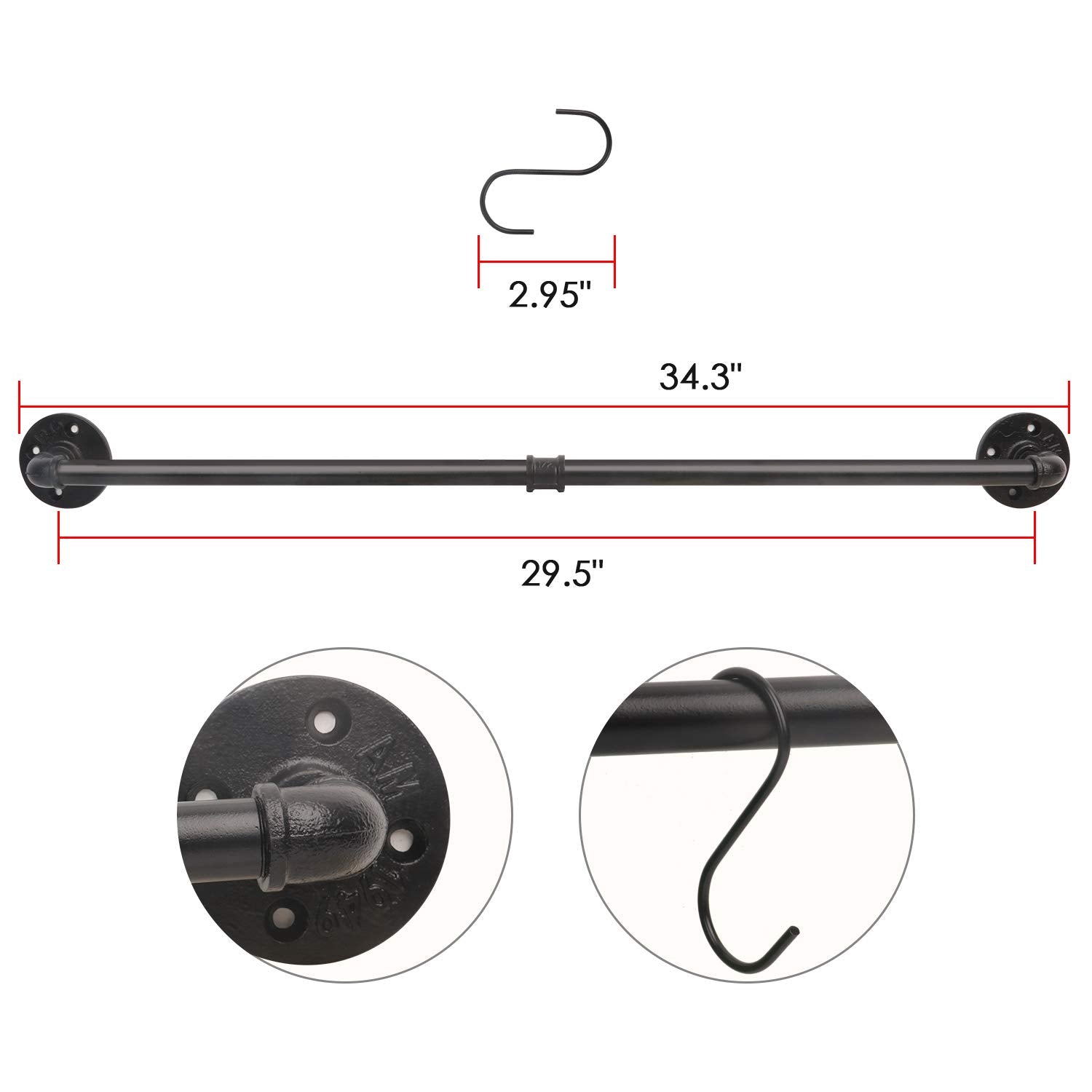 Egason 34.3 Inch Industrial Pipe Pot Bar Rack With 15 S Hooks Rustic Iron Pots And Pans Hanging Rail Pipe Towel Holder Wall Moun