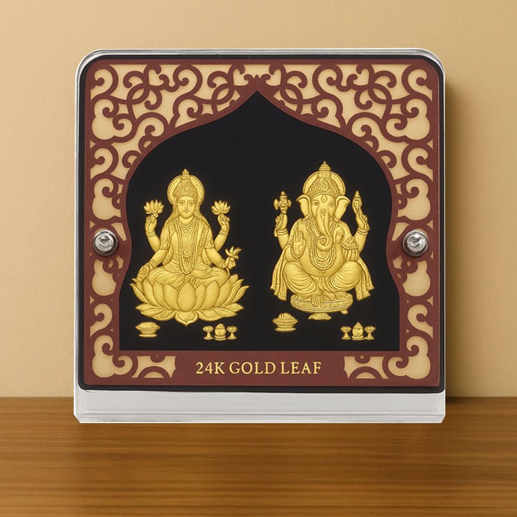 Moonplus Glass Lakshmi Tabletop Ganesh Murti Idol Frame|Laxmi Ganesha Photo|Temple, Table Decor, Wall Home Decoration|Diwali And