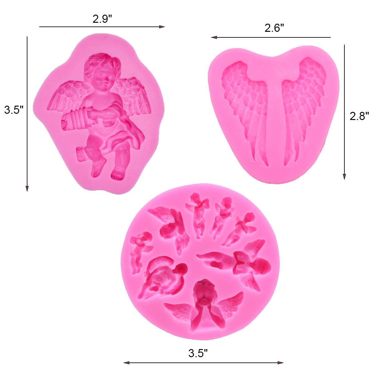 Hiparty 3Pcs/Set Mini Angel Baby & Wings Fondant Molds Angelic Cherub Silicone Cake Decorating Tools Polymer Clay Molds For Boy
