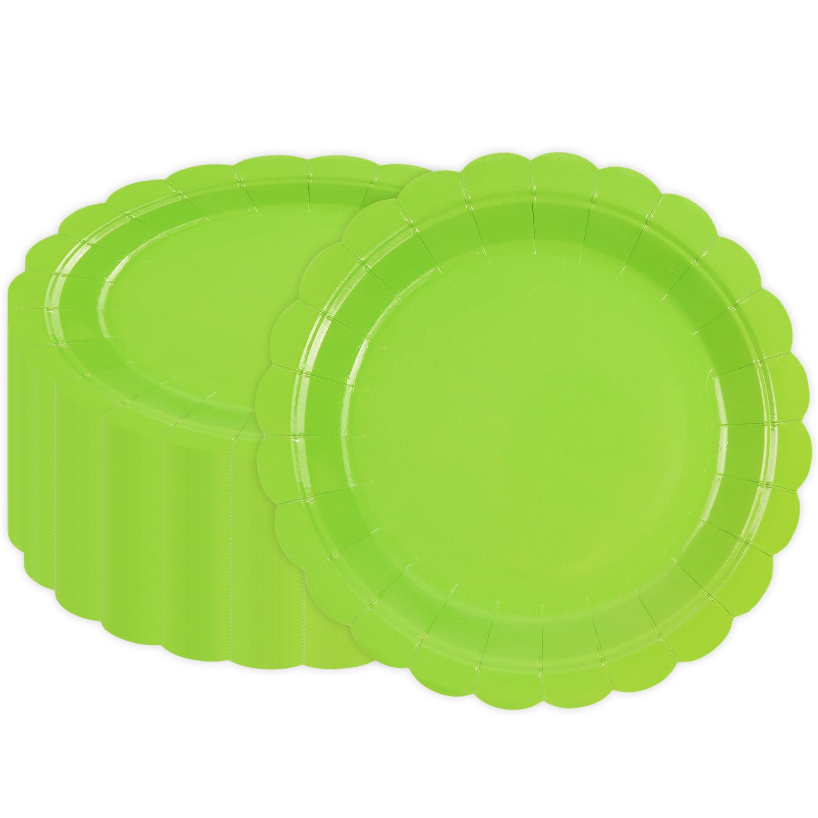 BOKFJBP 50Pcs Bright Green Paper Plates-7 Inch Solid Color Scalloped Design Birthday Dinnerware Set Disposable Dinner Party Supp