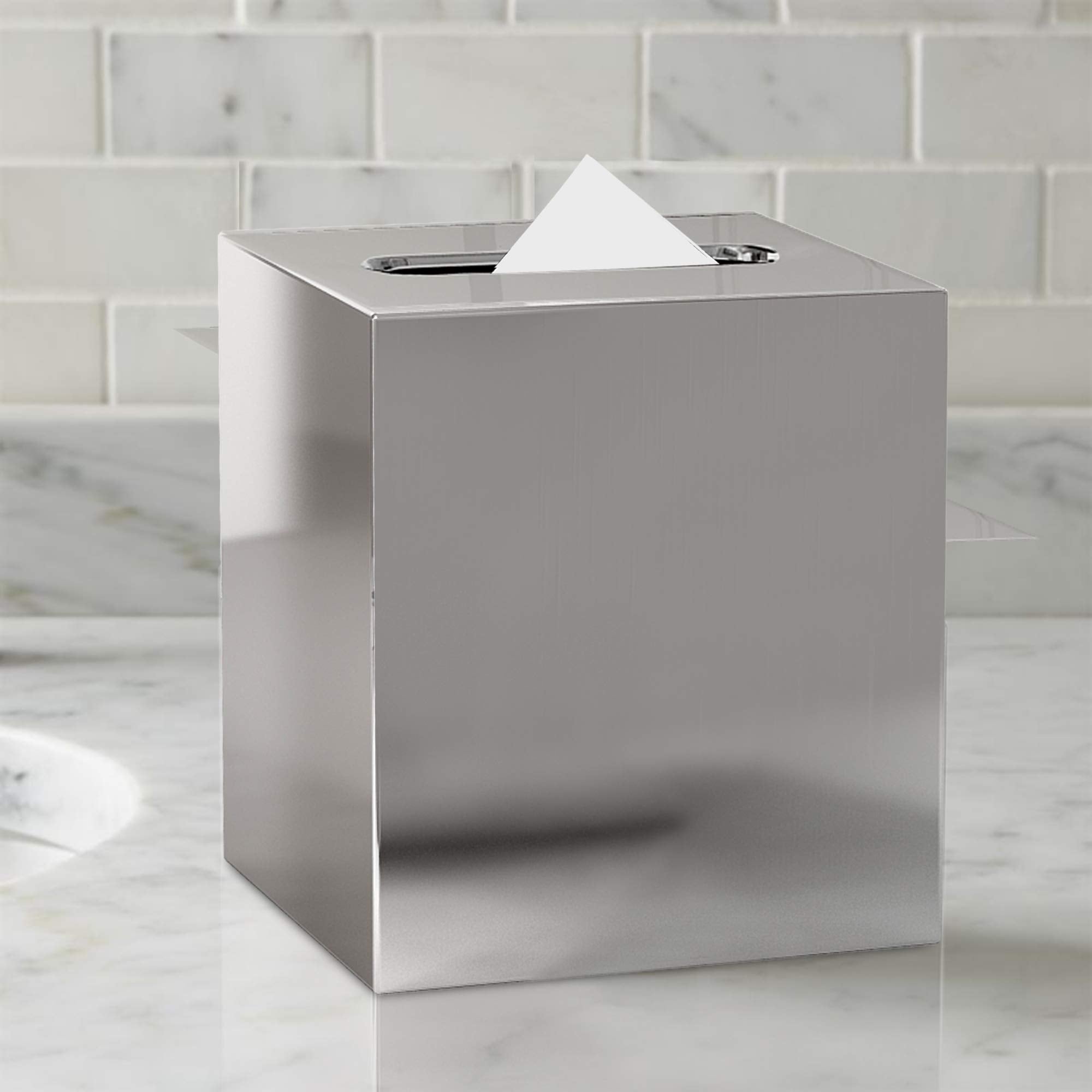 Nu Steel Gloss Square Polished Stainless Steel Luxury Tissue Box Holder