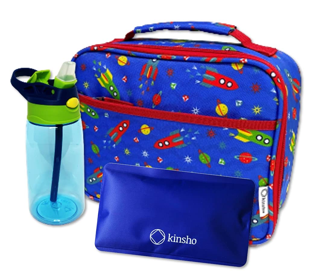 Kinsho Lunch Box With Water Bottle And Ice Pack Set, Kids Lunch-Bag Set For Toddler Daycare Or School, Boys Container For Lunche