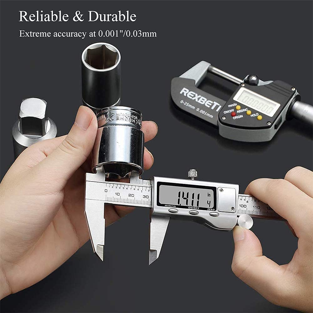 Digital Caliper, Caliper Measuring Tool With Stainless Steel, Electronic Micrometer Caliper With Large Lcd Screen, Auto-Off Feat