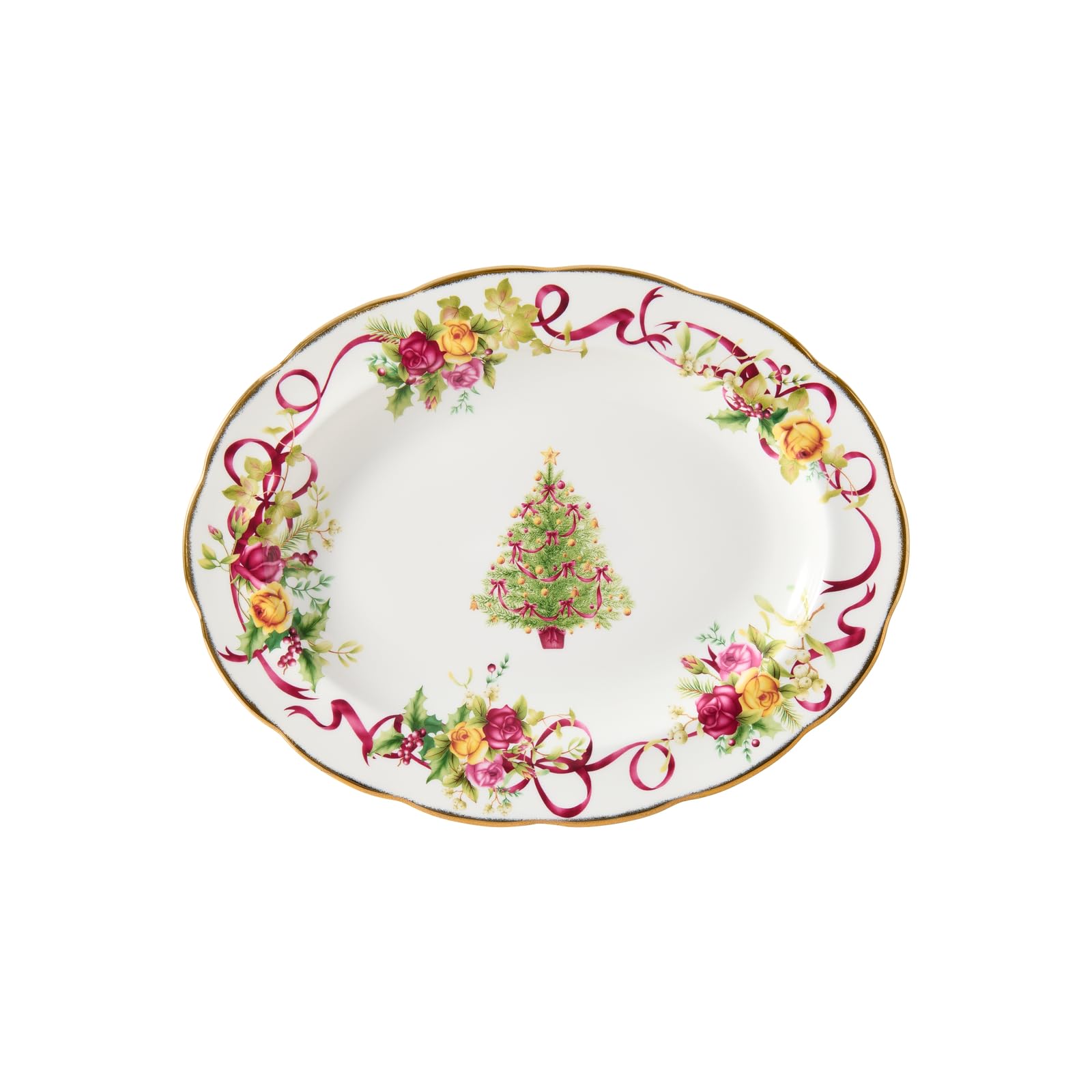 Royal Albert Old Country Roses Christmas Tree Oval Platter, 13-Inch