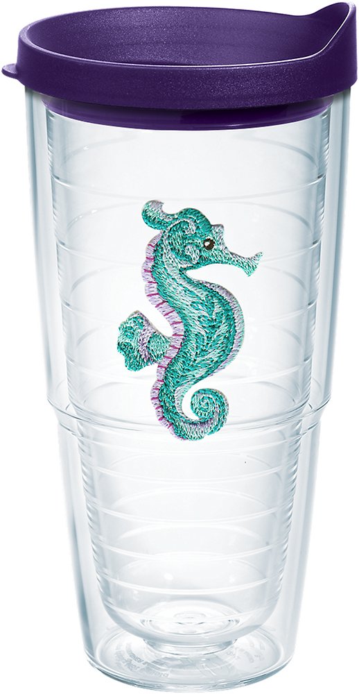 Tervis Purple Teal Seahorse Made In Usa Double Walled Insulated Tumbler Travel Cup Keeps Drinks Cold & Hot, 24Oz - Purple Lid, C