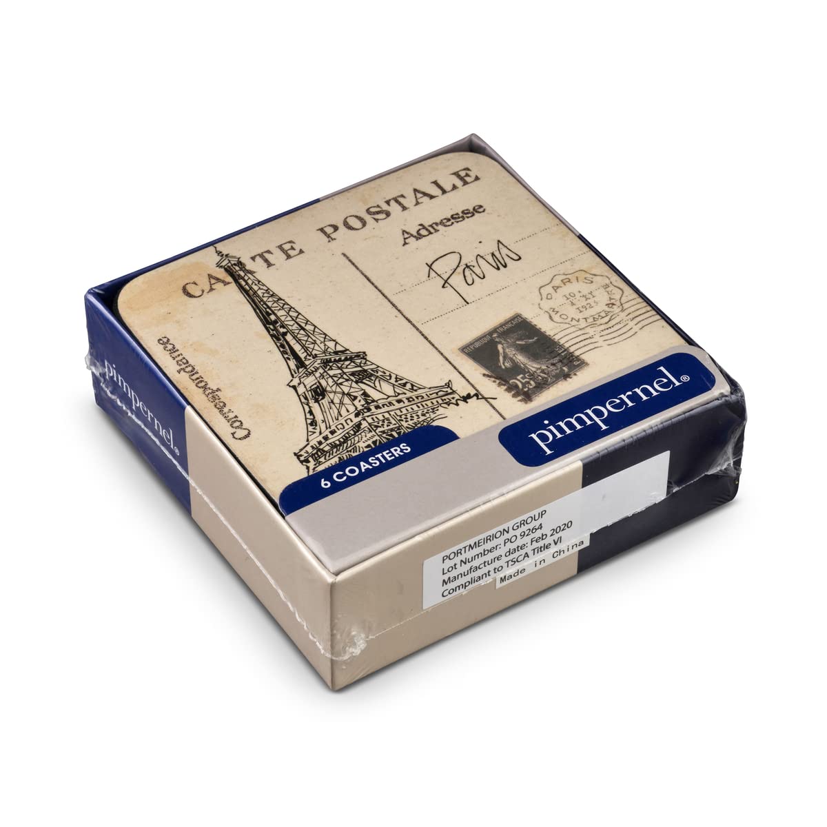 Pimpernel Postcard Sketches Collection Coasters | Set Of 6 | Cork Backed Board | Heat And Stain Resistant | Drinks Coaster For T