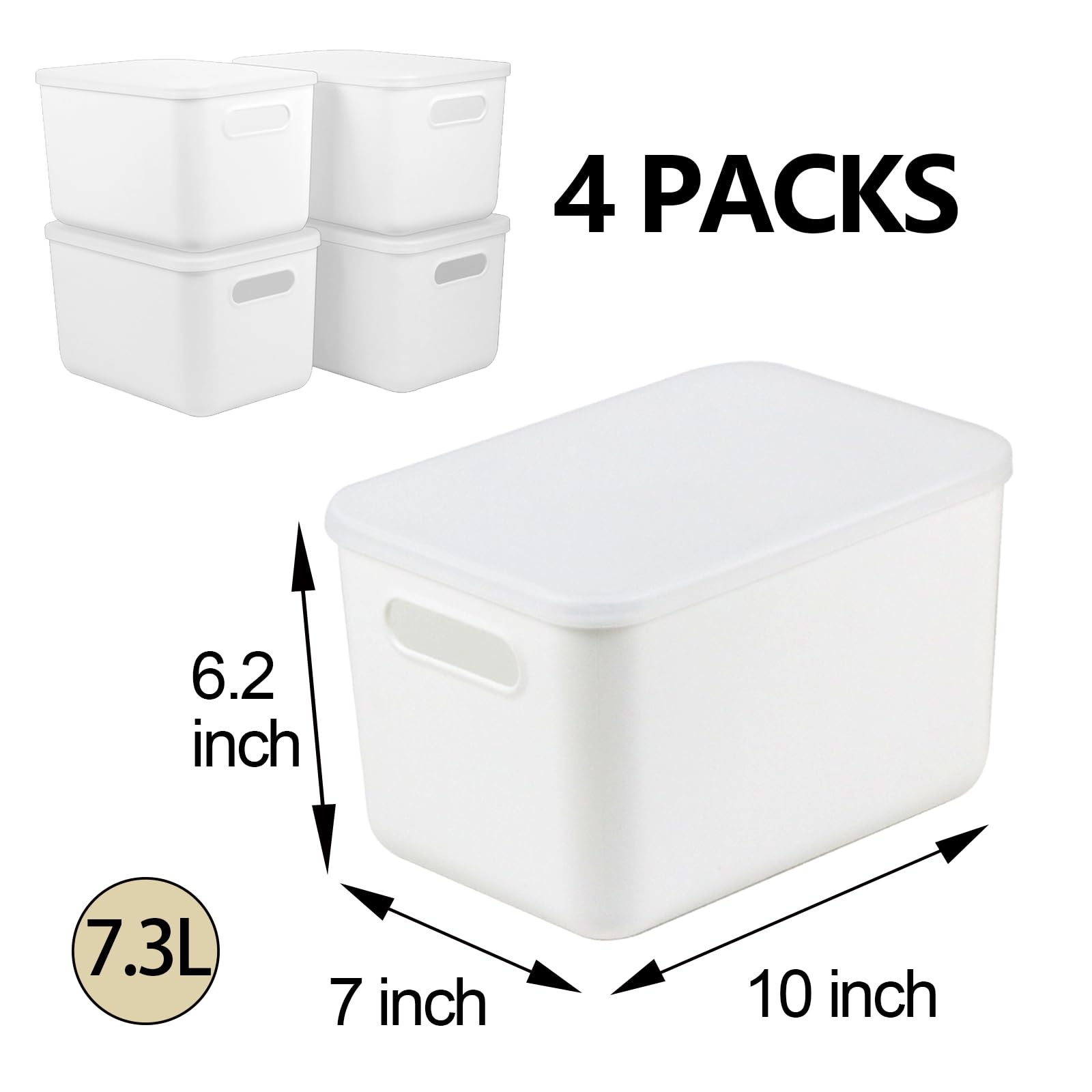 4 Pcs Small Storage Bins With Lids, Stackable Plastic Storage Containers For Organizing, Organizer Bins Shelf Baskets For Pantry