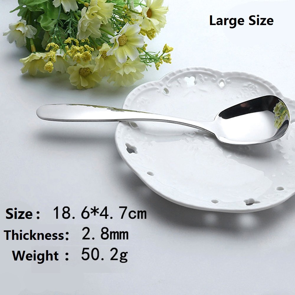 Ercrysto Stainless Steel Square Spoons, Rice Spoons, Soup Spoons, Mirror Polish, Set Of 3 (Large)