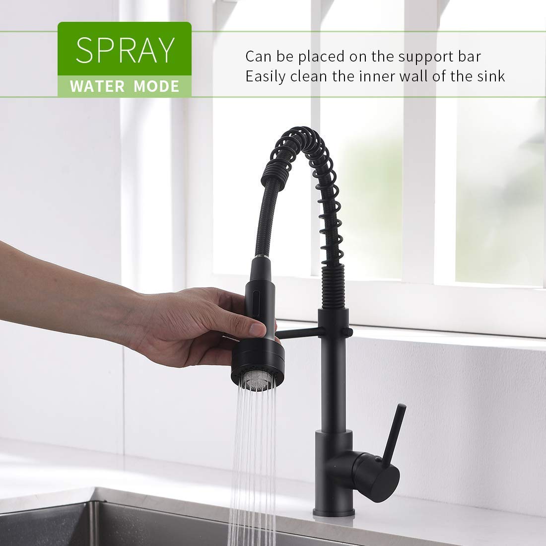 Gimili Black Kitchen Faucet With Sprayer Modern Single Handle Pull Down Sprayer Matte Black Kitchen Faucet Pull Down With Led Li