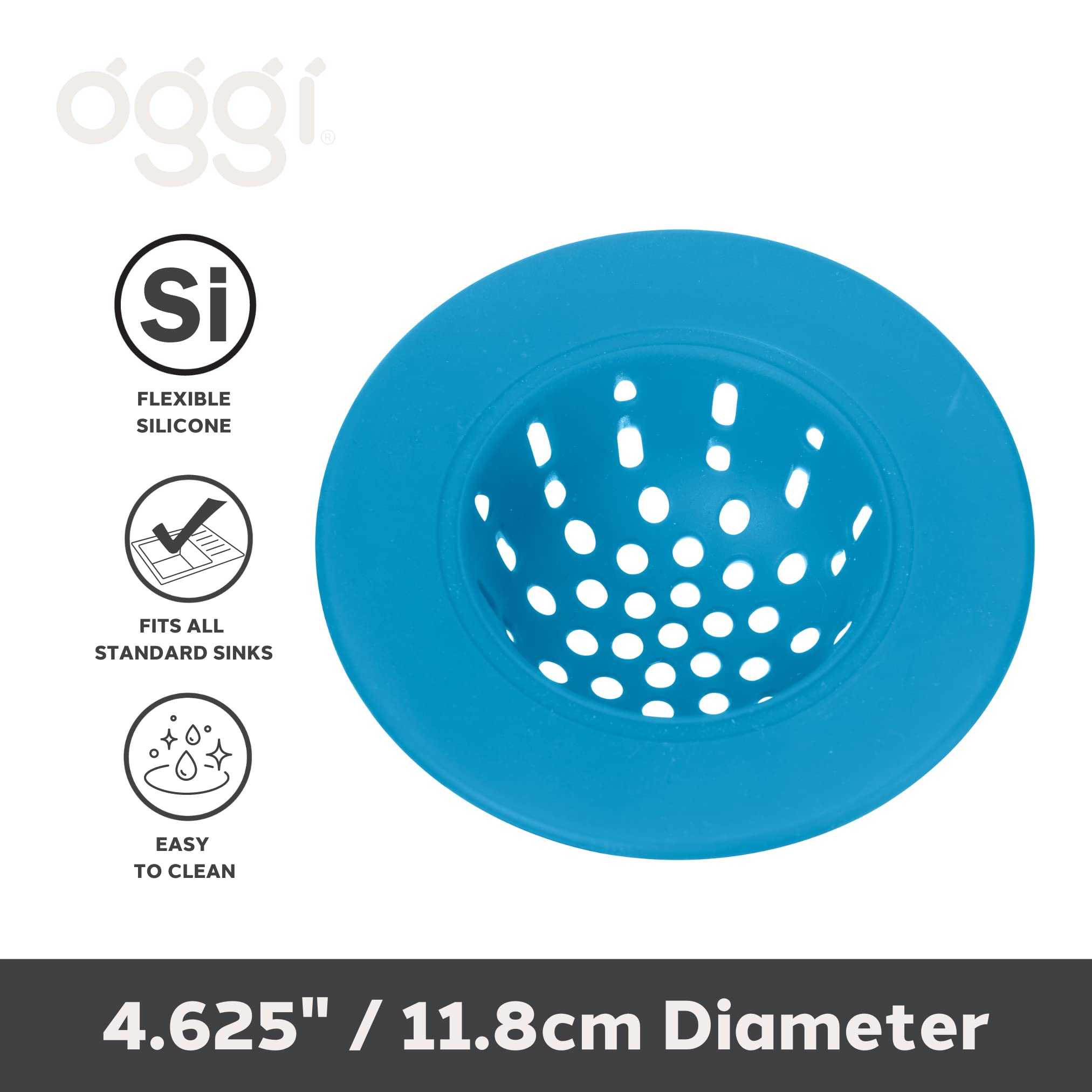Oggi Silicone Sink Strainer- Great Kitchen Sink Strainer, Sink Drain Strainer, Drain Stopper, Sink Plug, 4.6? Diameter Rim, Turq