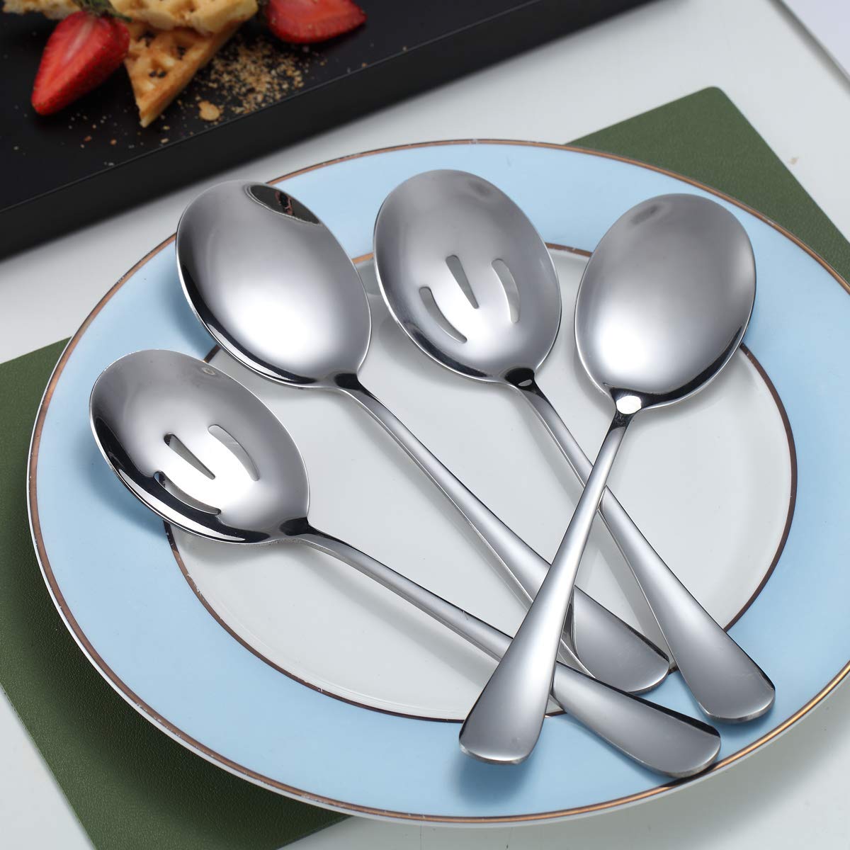 Kyraton 4-Piece Stainless Steel Serving Utensil Set - 2 Serving Spoons And 2 Slotted Spoons