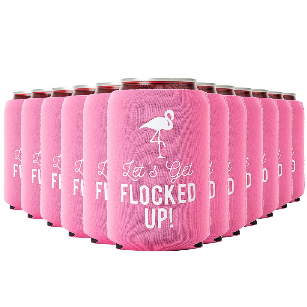 Let'S Get Flocked Up!, Set Of 12 Pink And White Can Coolers Cups, Flamingo Can Coolers Perfect Flamingo Party Supplies, Final Fl