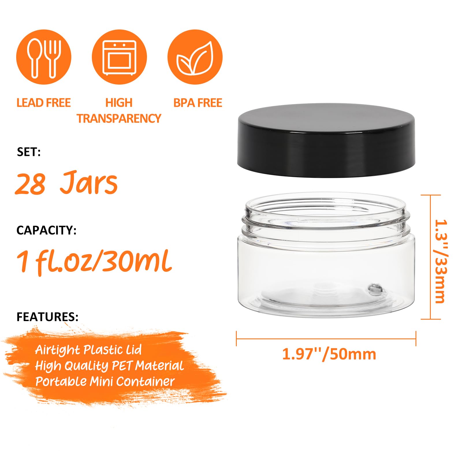 1Oz Containers With Lids 28Pack, Jaisie.W 1 Oz Plastic Containers With Lids- Clear Refillable Cosmetic Small Plastic Containers