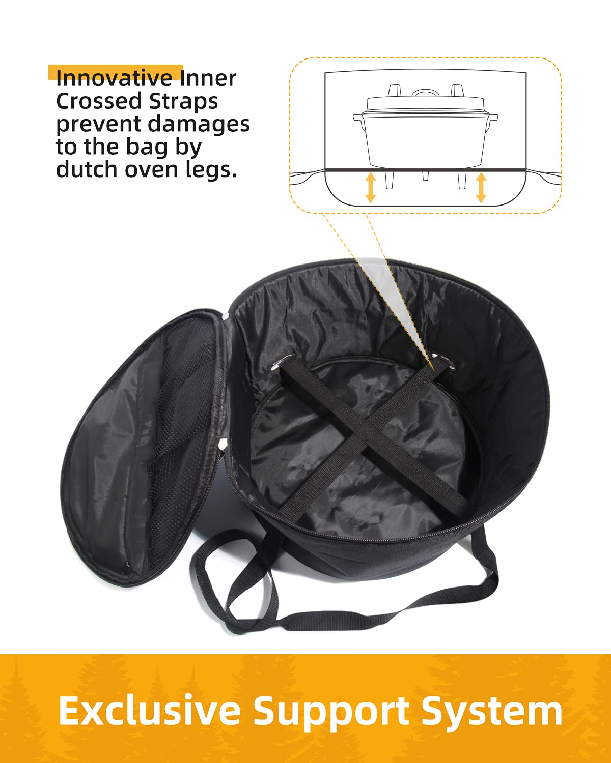 Morjor Dutch Oven Bag For 12 & 10 Inch Dutch Oven, Carry Bag With Extra Inner Crossed Straps & 2 Pockets
