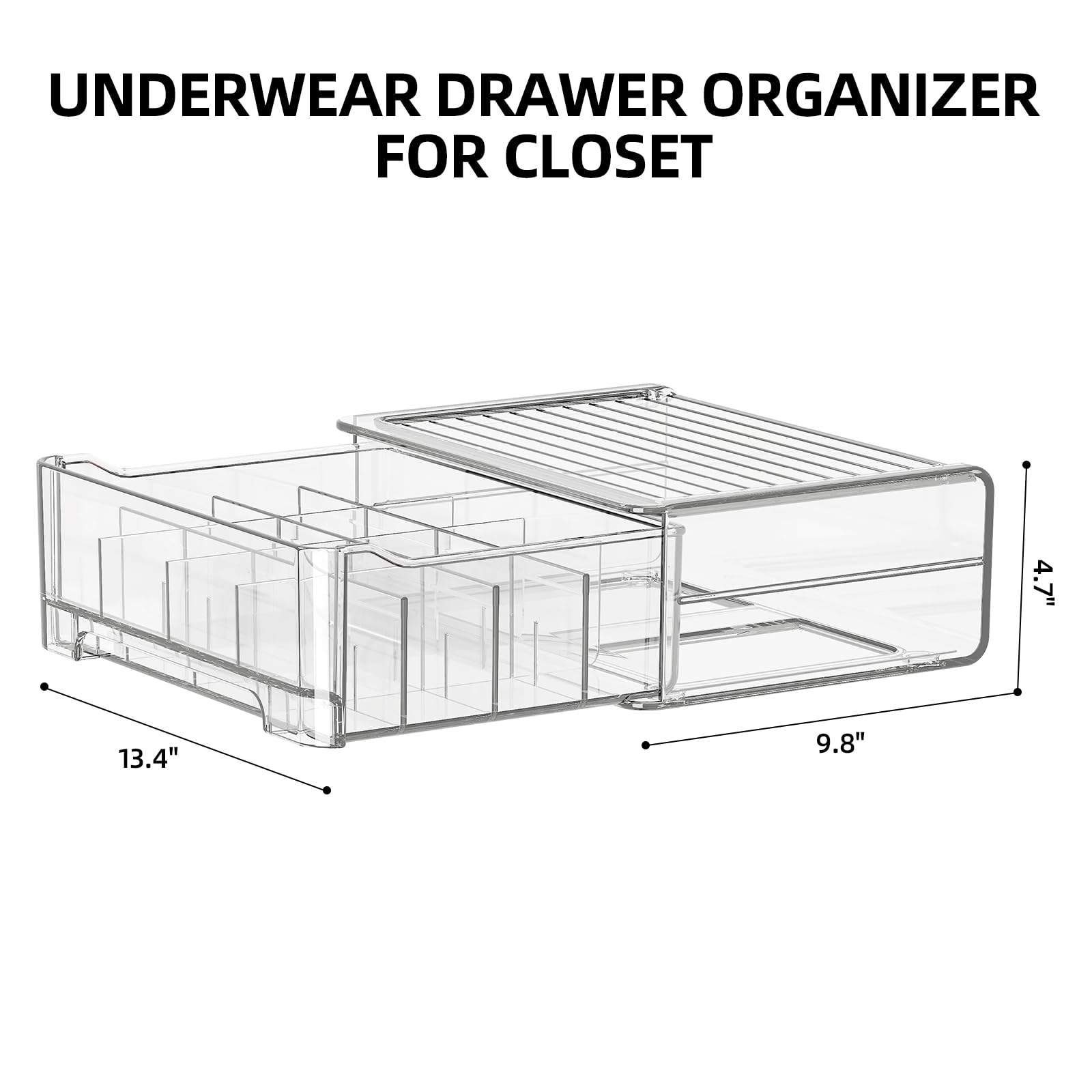 MSHOMELY Underwear Drawer Organizer with Dividers, 16 Cell Stackable Sock Organizer for Closet, Plastic Underwear Storage Drawer