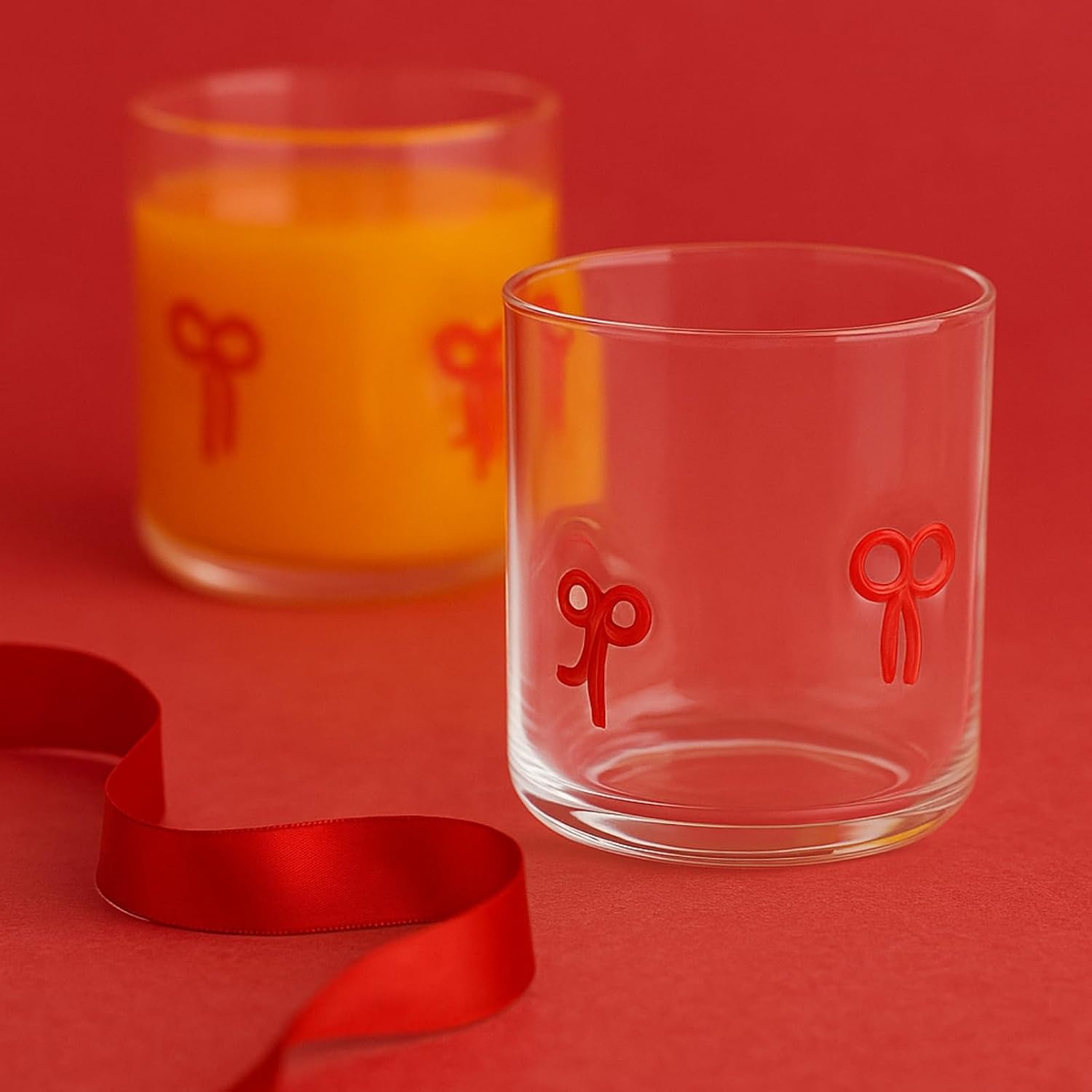 Red Bowtie Tumbler | Clear Water or Juice Glasses | Set of 2