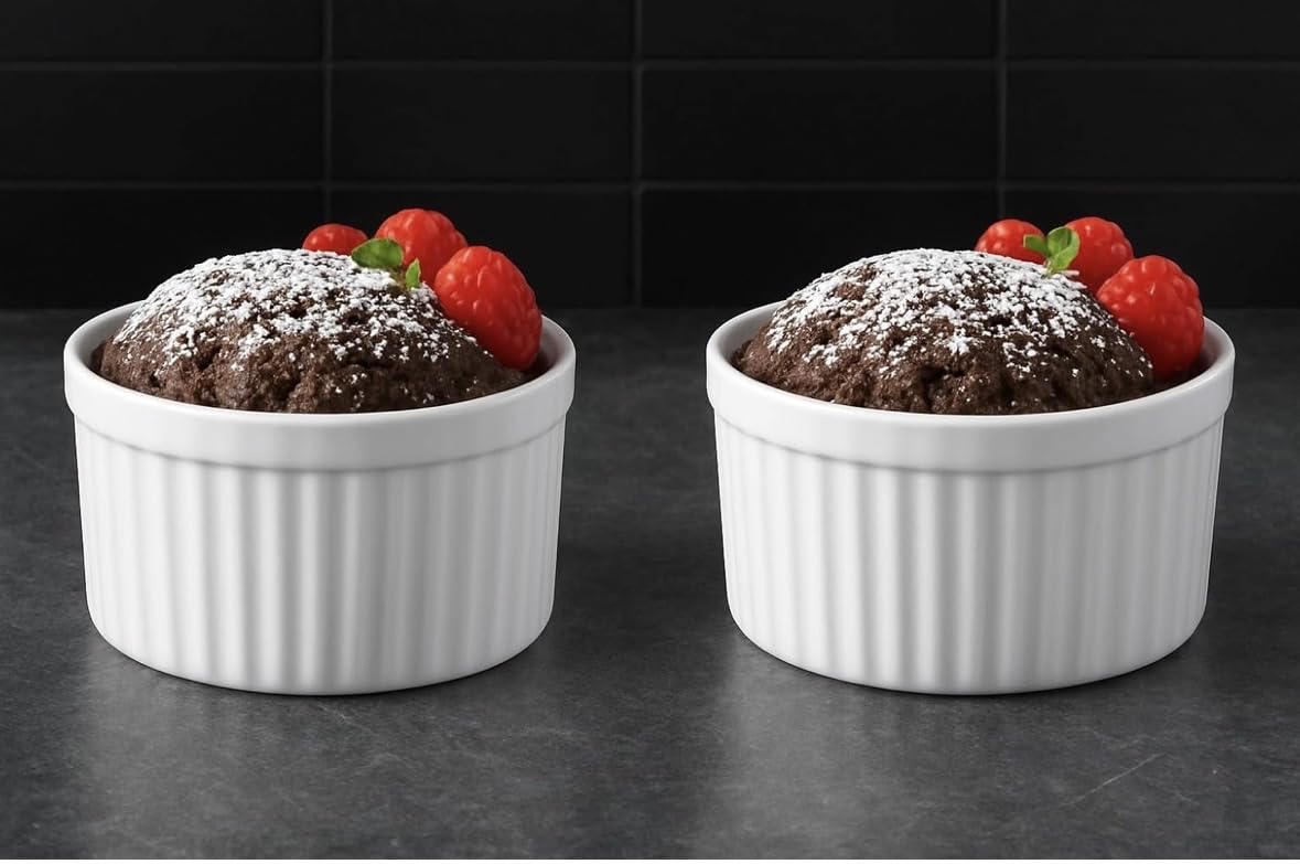 Mirakii Ceramic Ramekin Bowl 150Ml Set Of 2, Microwave And Dishwasher Safe For Baking And Serving (White)