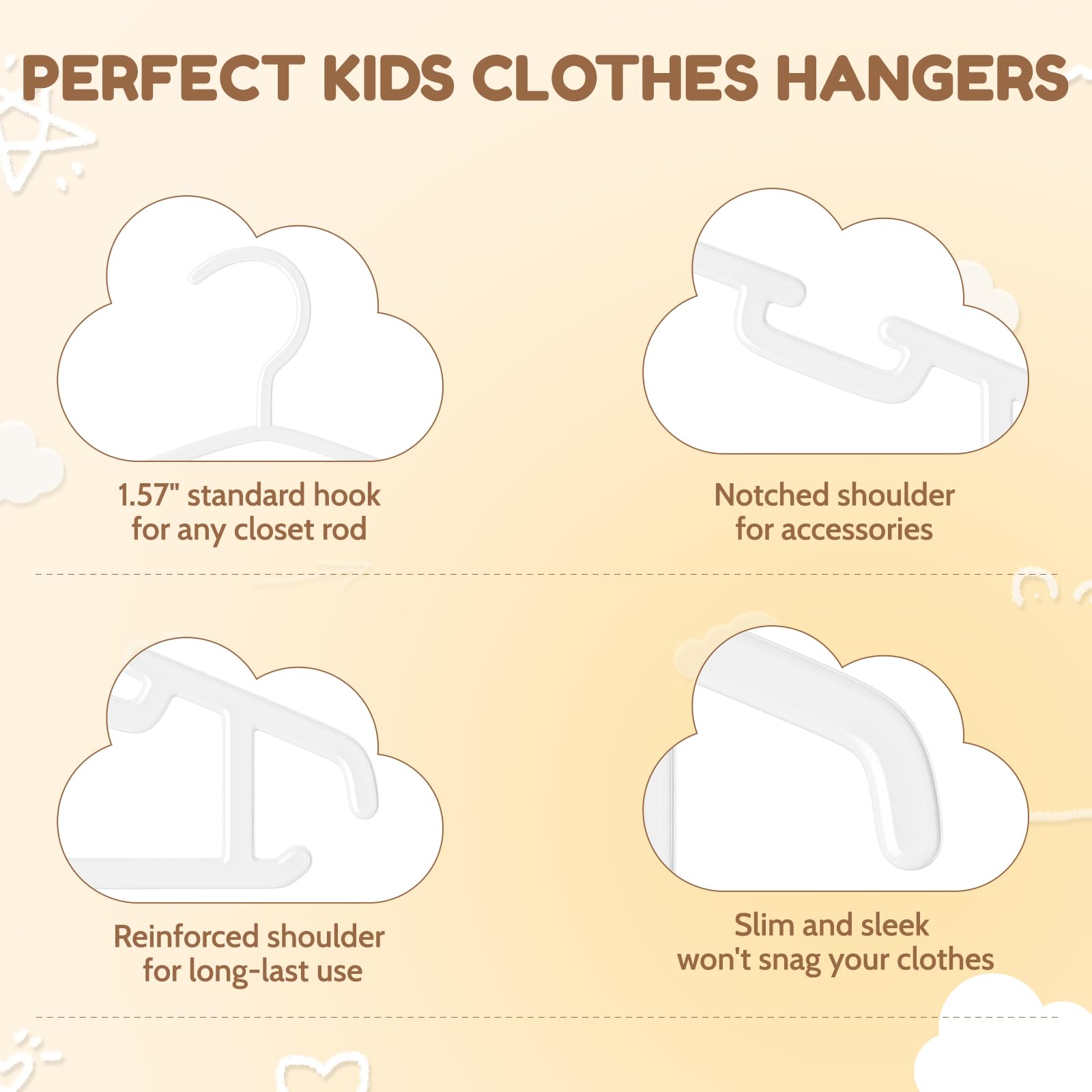 Vilick Kids Plastic Hangers, Baby Clothes Hangers For Closet 100 Packs Non-Slip Toddler Hangers For Infant Child Clothing, Small