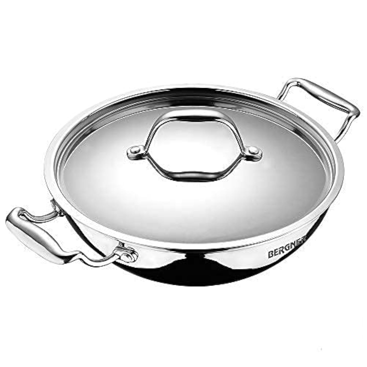 Bergner Argent Triply Stainless Steel 26Cm Deep Kadai With Stainless Steel Lid, 4.5 Liters Deep Kadhai With Lid, Food Safe, Stay