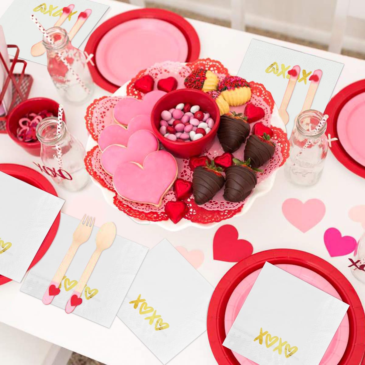Horaldaily 50 Valentine Disposable Paper Decorative Guest Napkins, Xoxo Golden Foil Heart Hand Towel For Party Lunch Dinner Kitc