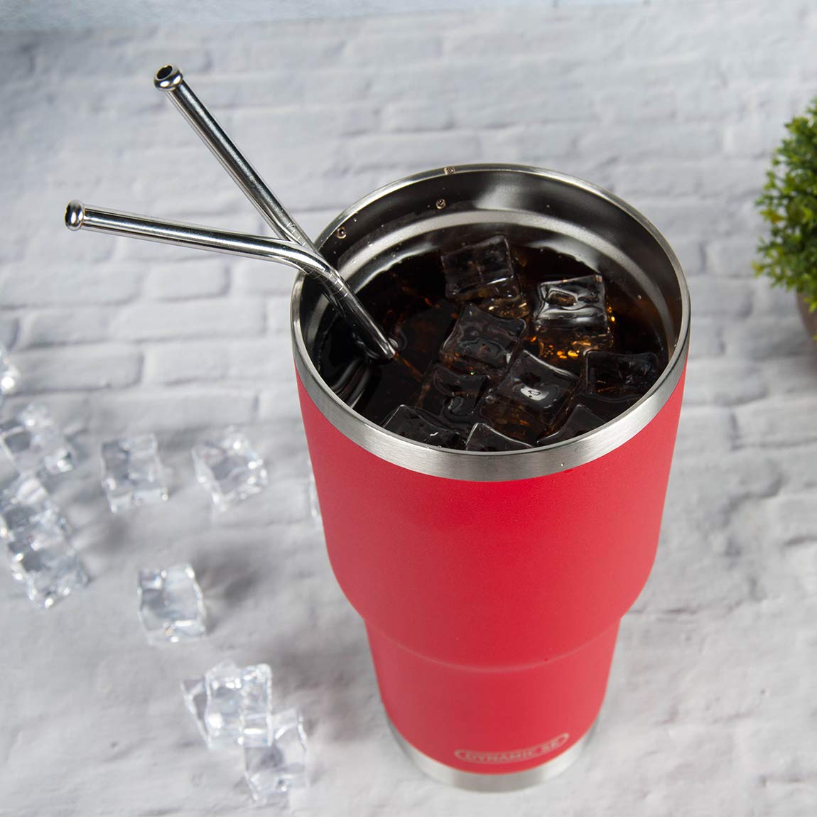 Ds 30Oz Red Tumbler Stainless Steel Double Wall Vacuum Insulated Mug With Straw And Lid, Cleaning Brush For Cold And Hot Beverag