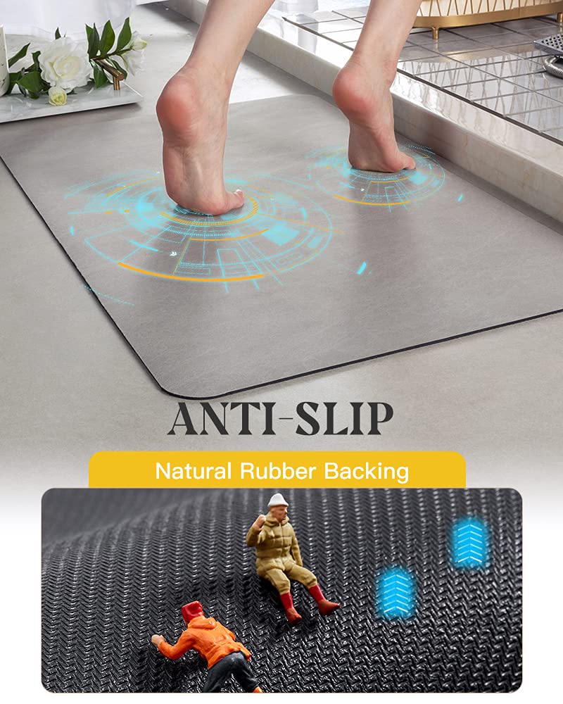 MontVoo -Bath Mat Rug-Rubber Non Slip Quick Dry Super Absorbent Thin Bathroom Rugs Fit Under Door-Washable Bathroom Floor Mats-Shower Rug for in Front of Bathtub Shower Room Sink