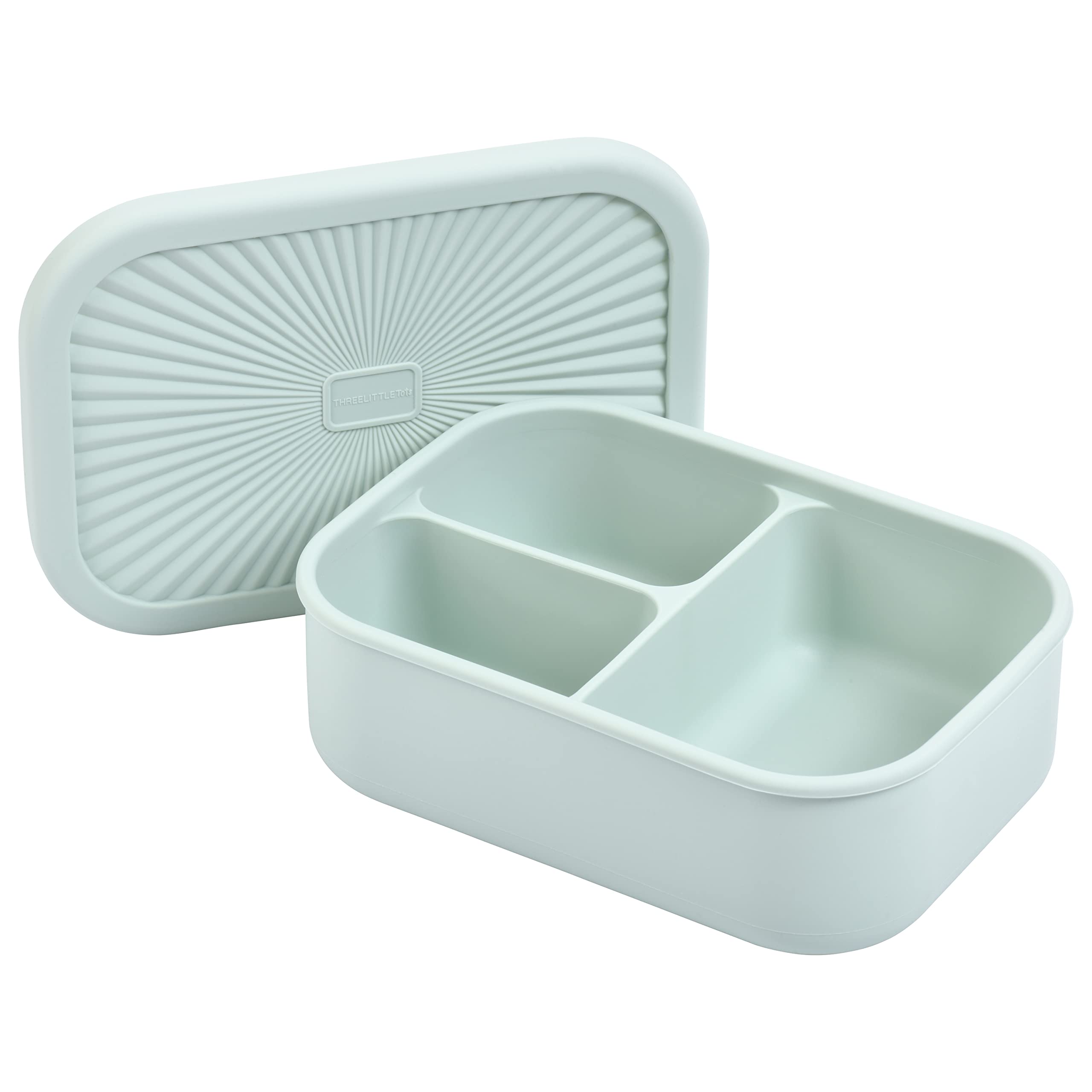 Three Little Tots - Bento Box Lunch Box Reusable Silicone Lunch Box Container Leak-Proof With 3 Compartments (Honeydew Green)