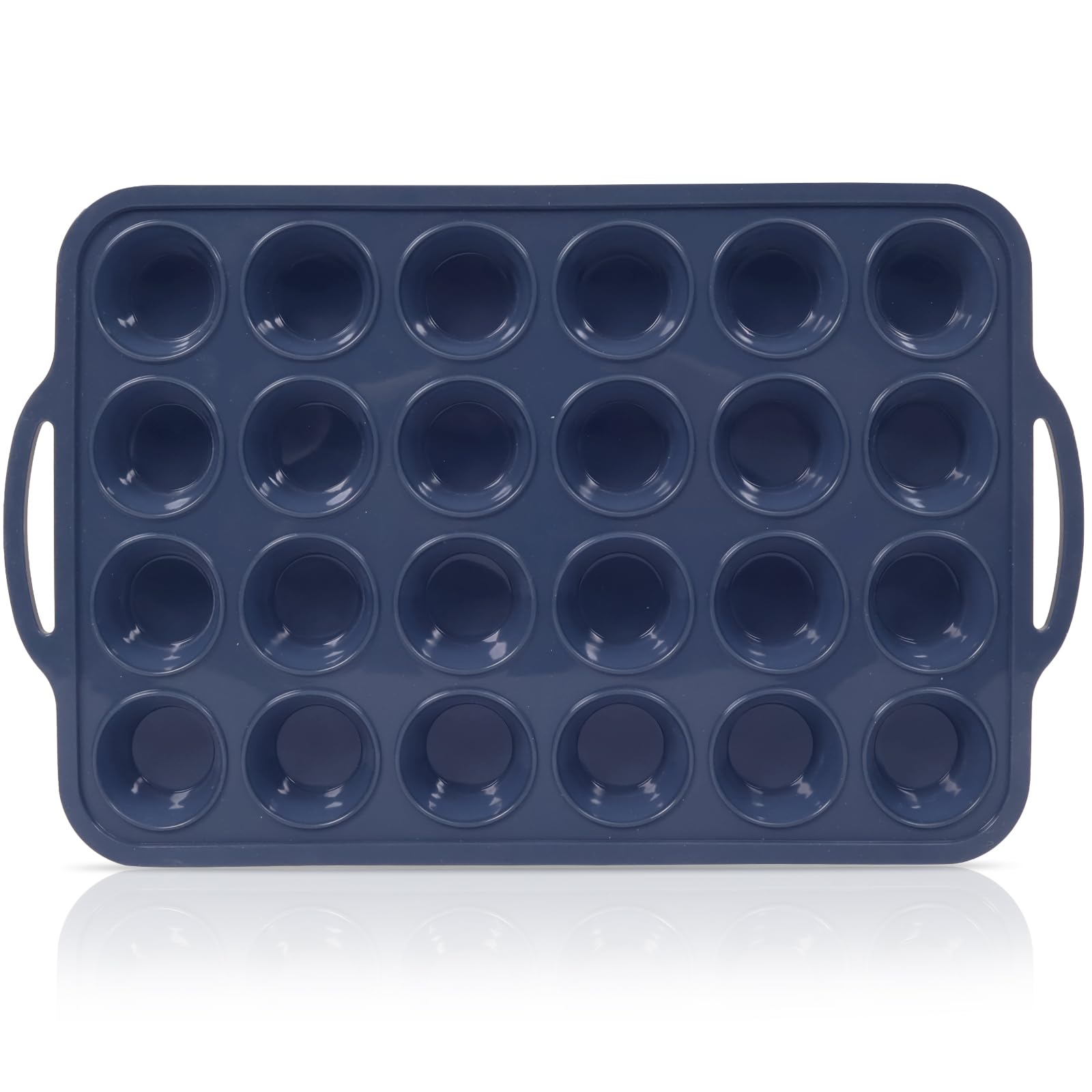 Vnray Mini Silicone Muffin Pan with Metal Frame, Non Stick Silicone Cupcake Pan with Handles 24 Cup, BPA Free Silicon Muffin Tin